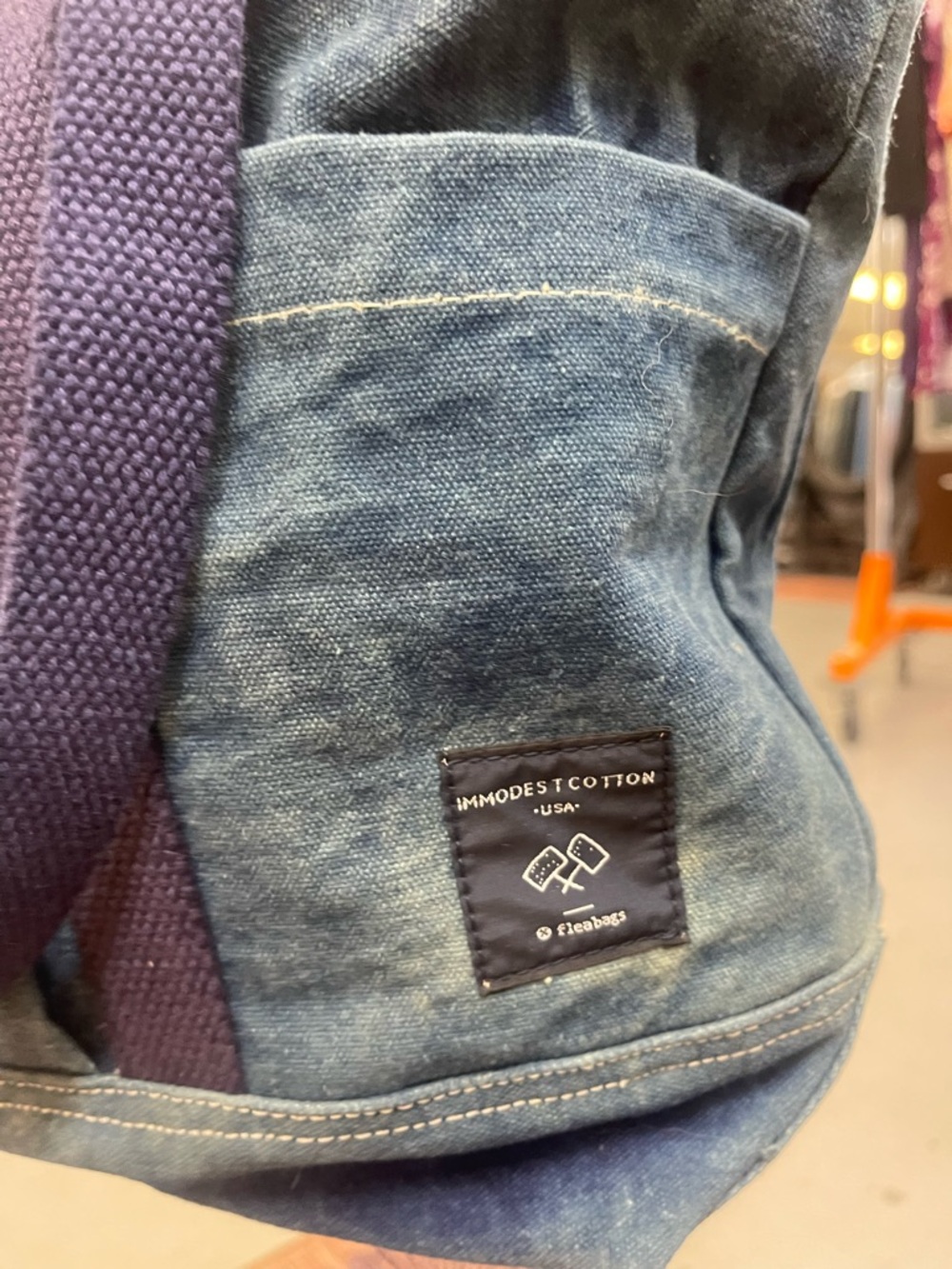 Blue Canvas Multi-Pocket Tote with Leather Top Handles - Picture 3 of 8